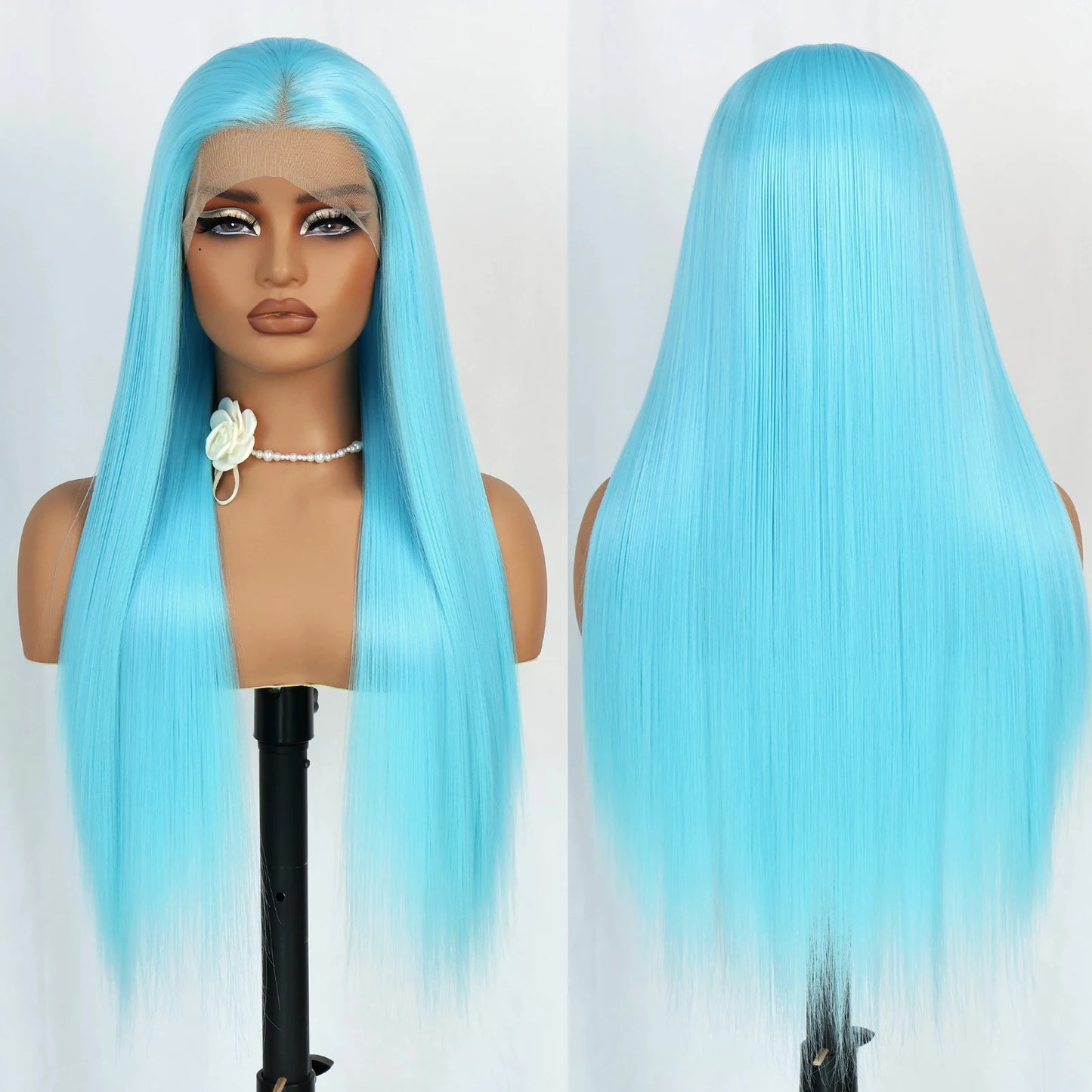 Blue Lace Front Synthetic Wig – Long Straight, 28 Inch, 180% Density