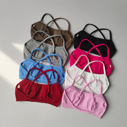 Seamless Cross-Back Sports Bra Women Shockproof Gathering Yoga Crop Top