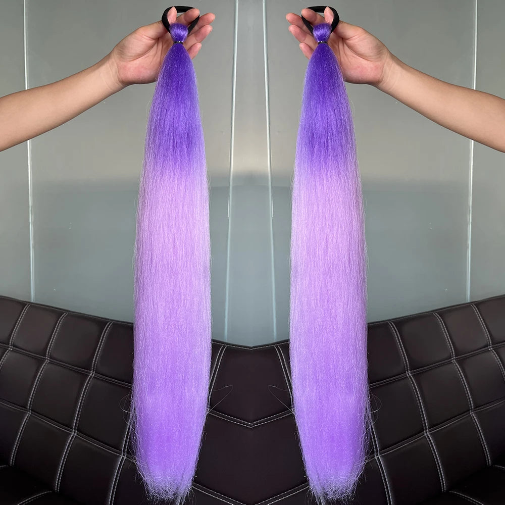 Synthetic Colorful Ponytail Extension 2pcs Long Straight Diy Braided Pony Tail Hairpiece Rubber Band
