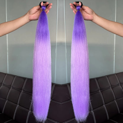 Synthetic Colorful Ponytail Extension 2pcs Long Straight Diy Braided Pony Tail Hairpiece Rubber Band