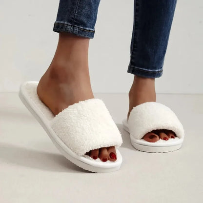 Four Seasons Women S Home Slippers Slides Sandals Shoes White Fur Warm Plush Comfortable Lightweight