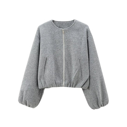 Women's Cropped Bomber Jacket – Soft Zip-Up Casual Outerwear