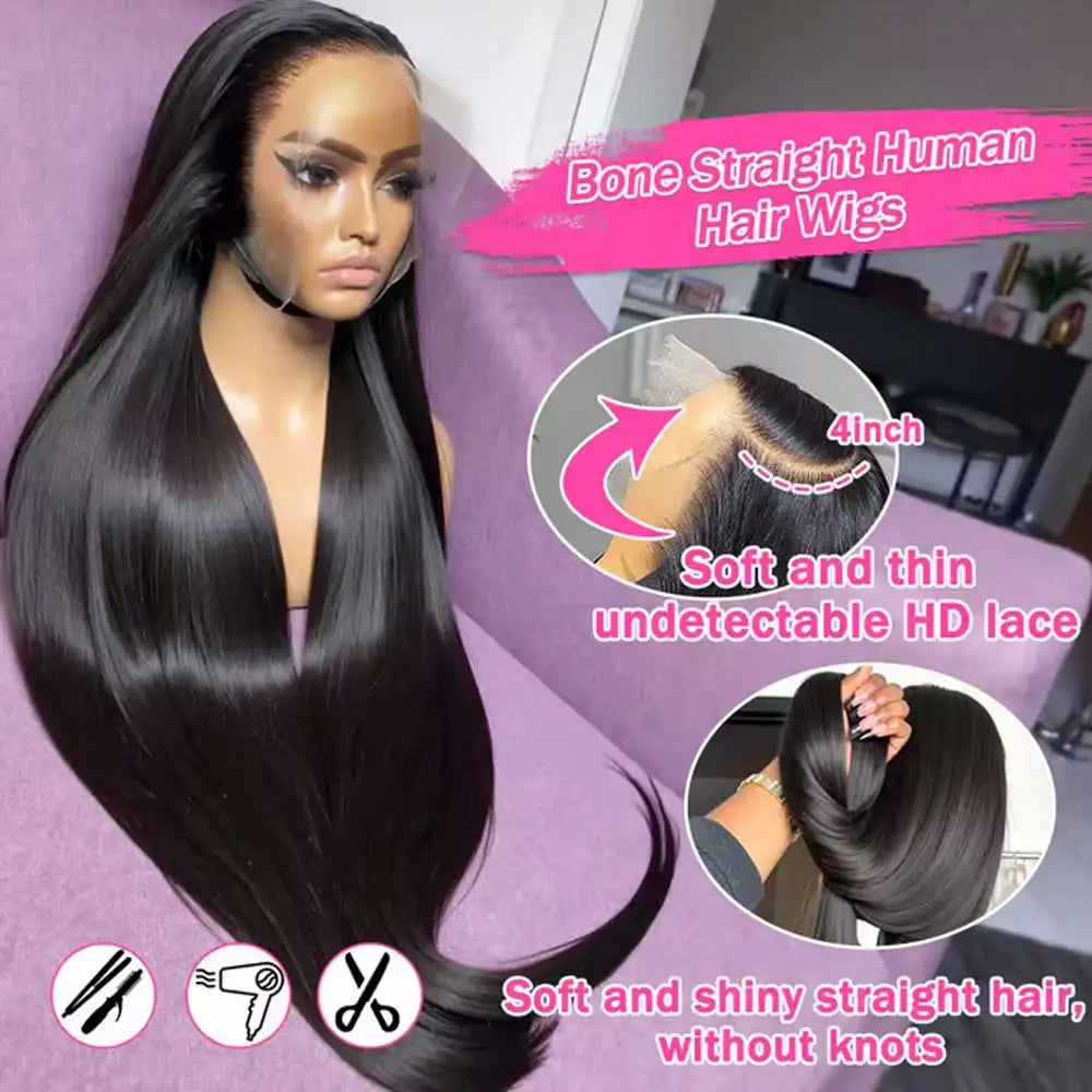 HD Lace Front Straight Human Hair Wig – 13x4 13x6 5x5 Glueless, 16–42 Inch