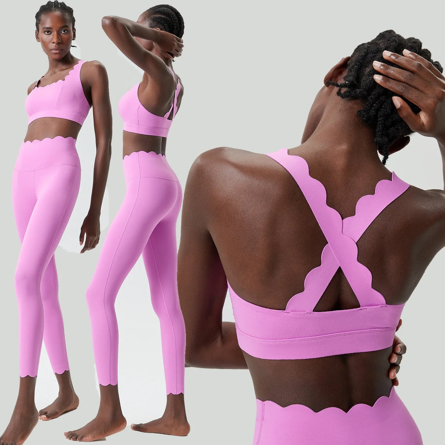 Women's 2-Piece Yoga Set – Scallop Sports Bra & High-Waist Leggings