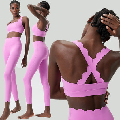 Women's 2-Piece Yoga Set – Scallop Sports Bra & High-Waist Leggings