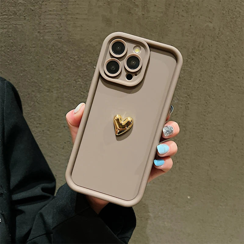 3d Gold Heart Silicone Soft Phone Case Iphone 15 14 13 12 11 16 17 Pro Max Xs Xr 7 8 Plus Se