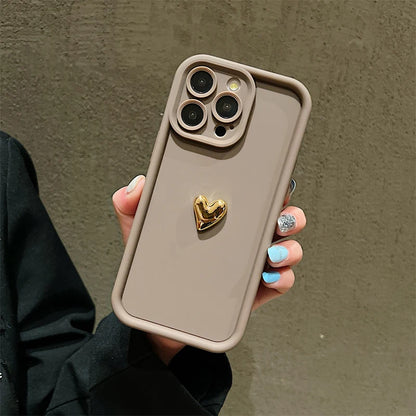 3d Gold Heart Silicone Soft Phone Case Iphone 15 14 13 12 11 16 17 Pro Max Xs Xr 7 8 Plus Se