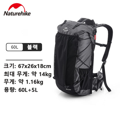 Naturehike 60+5L Waterproof Hiking Backpack – Ultralight Climbing Travel Bag
