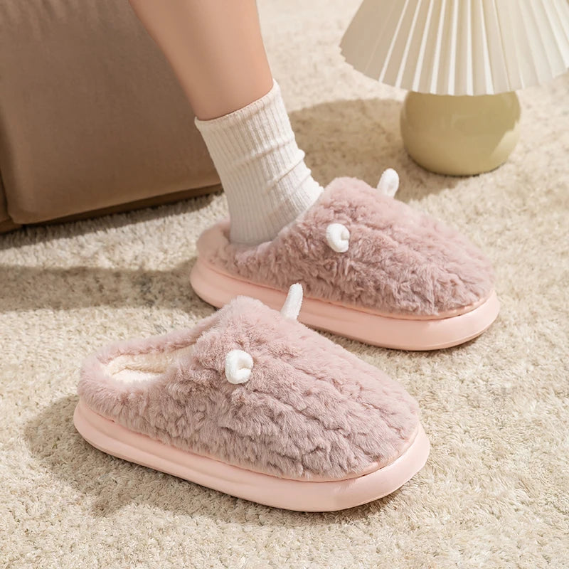 Women S Winter Warm Cute Cartoon Slippers Closed Toe Non Slip Furry House Shoes Men Indoor Bedroom