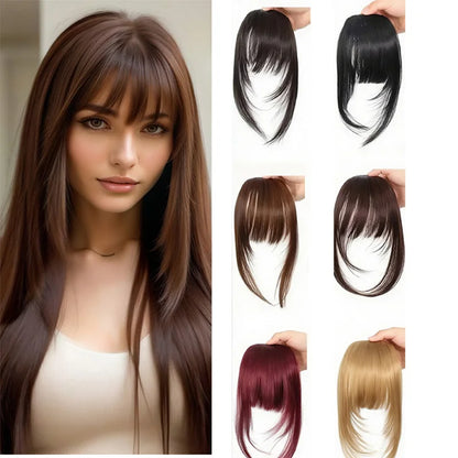 Synthetic Hair Clip-In Bangs Cut Wispy Fringe Sideburns Dark Brown Natural Look Women Daily Party