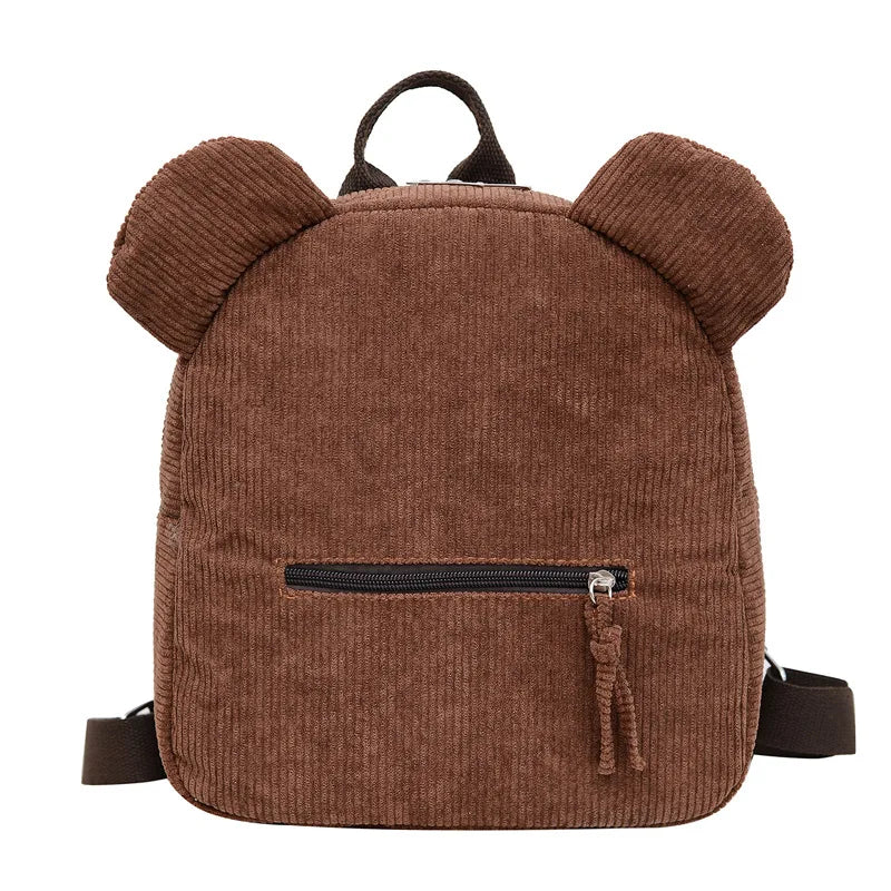 Cute Bear Ear Fleece Backpack for Kids – Girls School Bag