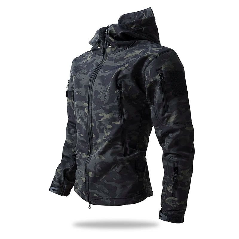 Men's Tactical Soft Shell Jacket – Waterproof Fleece Hooded Coat
