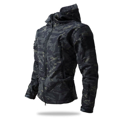Men's Tactical Soft Shell Jacket – Waterproof Fleece Hooded Coat