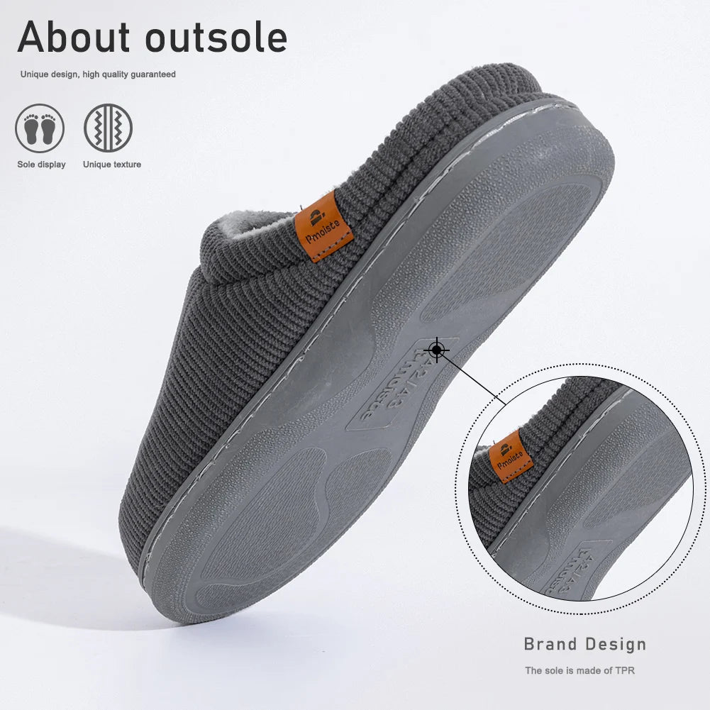 Warm Slippers Men Tpr Sole Memory Foam Soft Cushion Non Slip Stripe Design Comfortable Corduroy