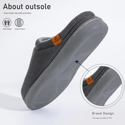 Warm Slippers Men Tpr Sole Memory Foam Soft Cushion Non Slip Stripe Design Comfortable Corduroy