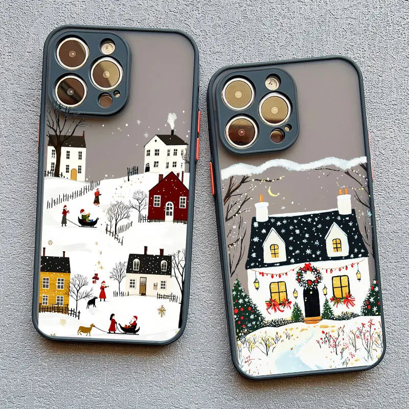 Rural Building Snow Scenery Phone Case Iphone 16 15 Pro Max Plus 14 13 12 Mini 11 Xs X Xr 7 8