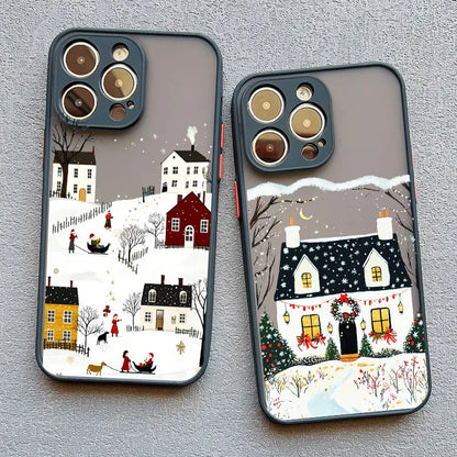 Rural Building Snow Scenery Phone Case Iphone 16 15 Pro Max Plus 14 13 12 Mini 11 Xs X Xr 7 8