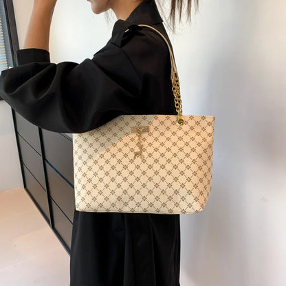 Luxury Monogram Tote Bag for Women – Large Capacity Chain Shoulder Bag