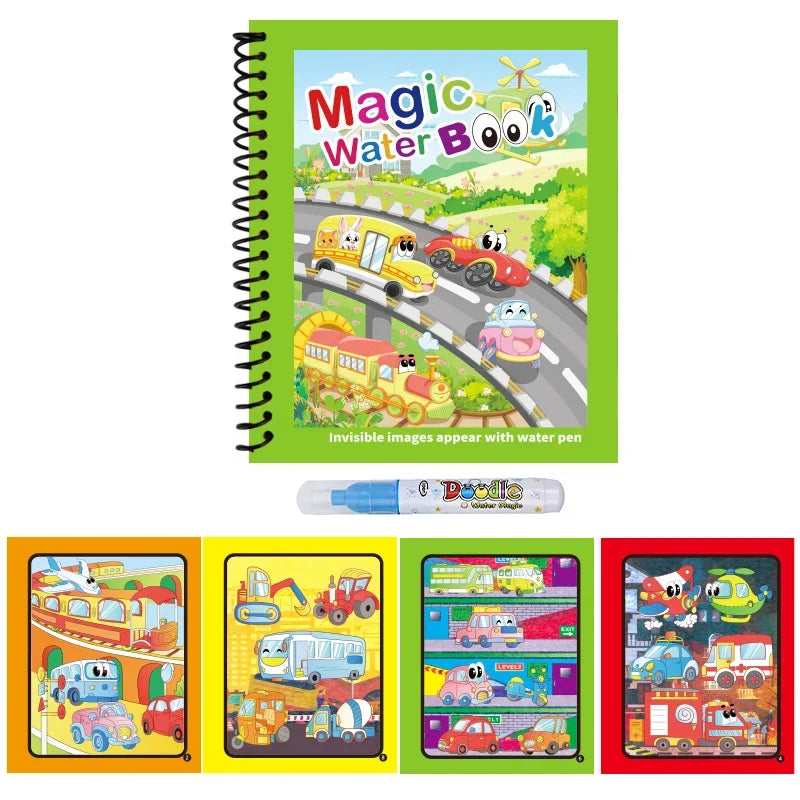 Magic Water Coloring Book for Kids with Water Pen – Animal Cartoon Reusable Drawing Book