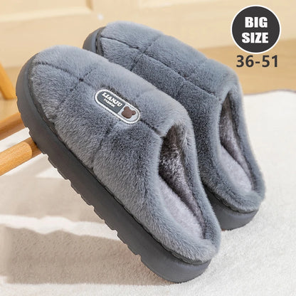 Big Size 50 51 Winter Slippers Women Men Thick Sole Indoor Home Warm Couples Shoes Non-Slip Flat