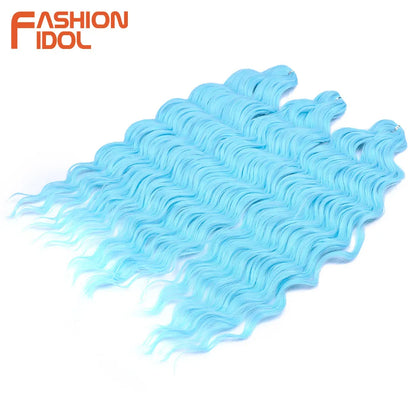 Anna 24 Inch Synthetic Hair Water Wave Braiding Extensions Ombre Blonde Deep Afro Curl Twist Crochet