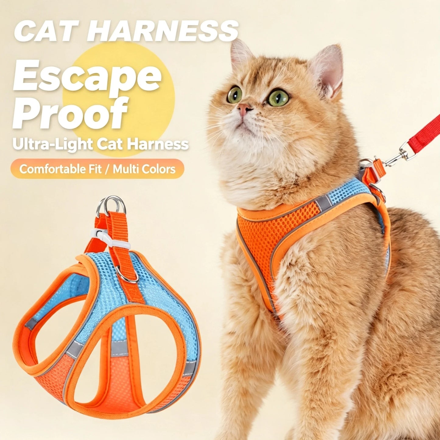 Small Dog Harness & Leash Set – Adjustable Mesh Vest with Reflective Strips