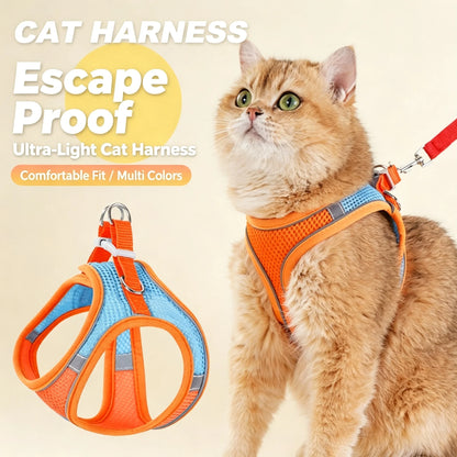 Small Dog Harness & Leash Set – Adjustable Mesh Vest with Reflective Strips