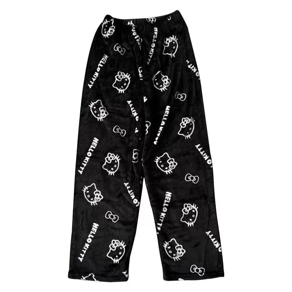 Hello Kitty Cartoon Pajama Pants for Women - Soft Fleece Sleepwear