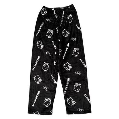 Hello Kitty Cartoon Pajama Pants for Women - Soft Fleece Sleepwear