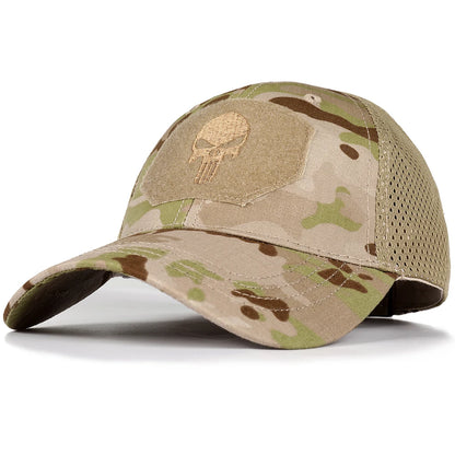 Tactical Skull Patch Baseball Cap – Camo Mesh Snapback Hat