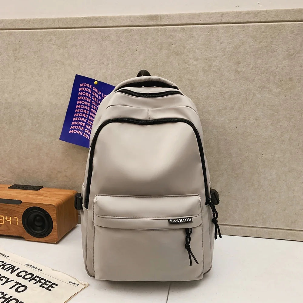 Large Capacity Student Backpack – Solid Color Travel School Bag