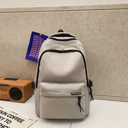Large Capacity Student Backpack – Solid Color Travel School Bag