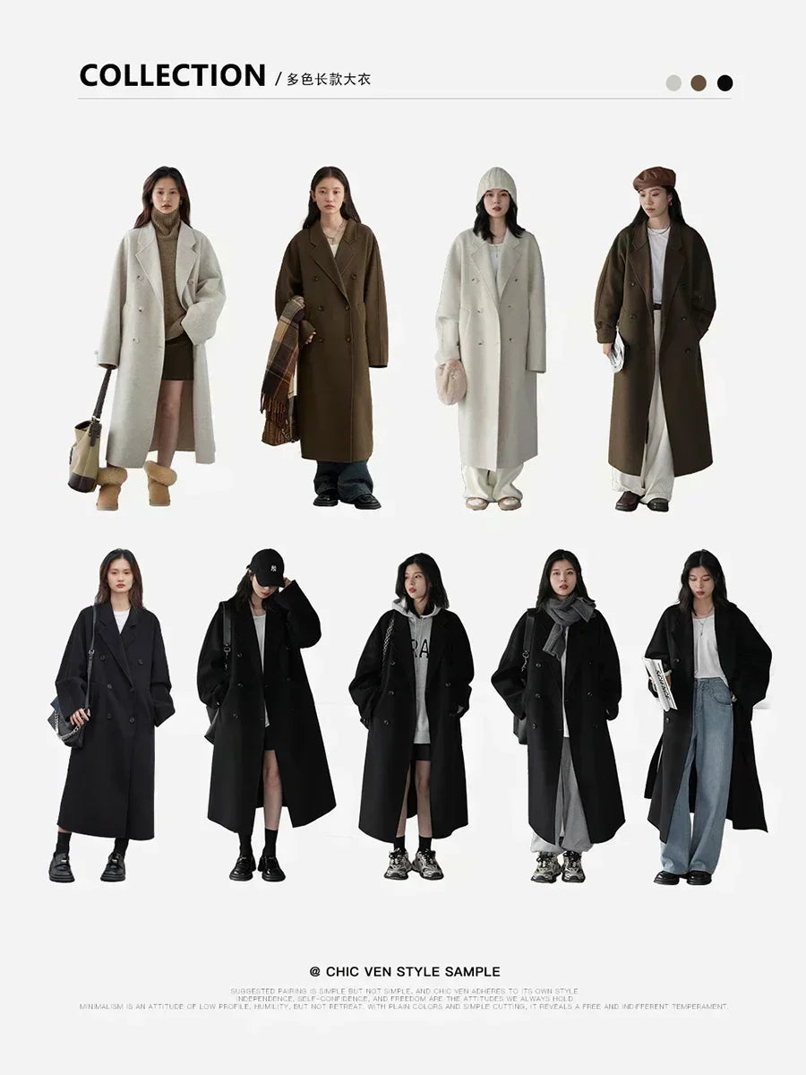 Women's Long Double-Sided Wool Coat – Retro Loose Overcoat