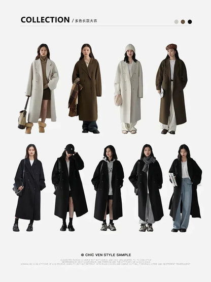 Women's Long Double-Sided Wool Coat – Retro Loose Overcoat