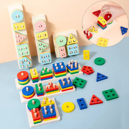 Montessori Wooden Shape Sorting Stacking Toy for Toddlers