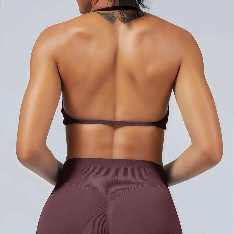 Seamless Halter Sports Bra – Women's Push-Up Gym Bra