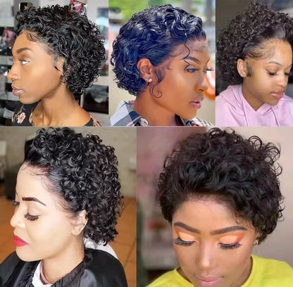 13x1 Lace Front Pixie Cut Wig – Short Curly Human Hair Bob