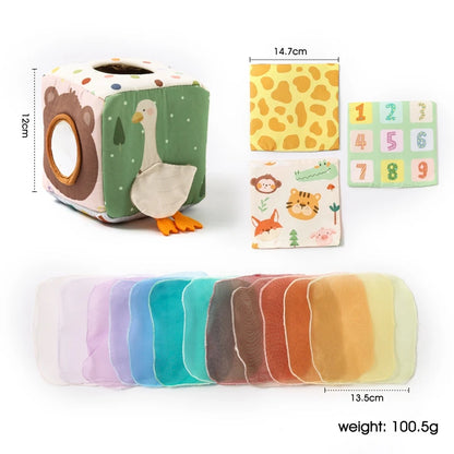 Montessori Baby Busy Box with Sensory Scarves & Cloth Toys
