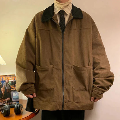 Vintage Men's Oversized Zip-Up Jacket – Loose Cargo Streetwear Coat