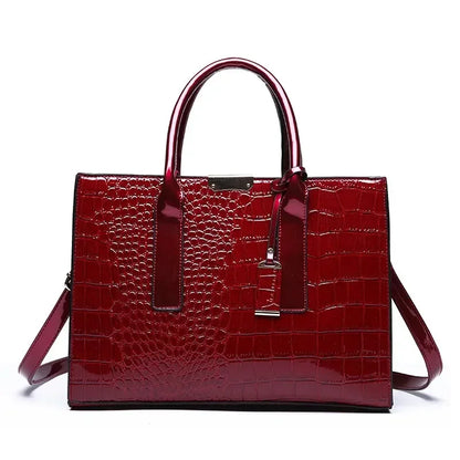 Crocodile Pattern Leather Tote Bag for Women – Large Capacity