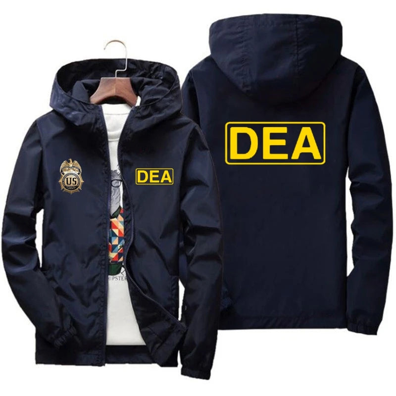 DEA Graphic Hooded Jacket – Men's Streetwear Zip-Up Windbreaker