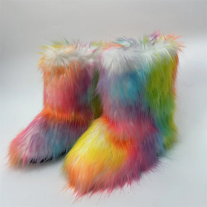 Faux Fur Snow Boots for Women – Fluffy Plush Winter Footwear