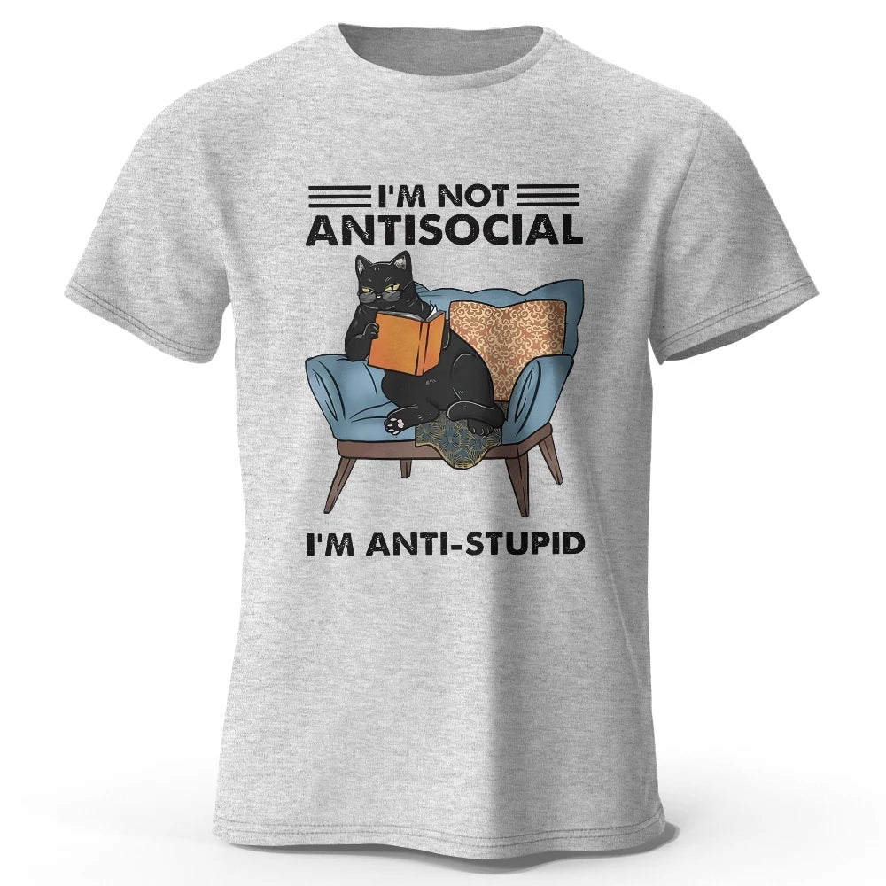 I Am Not Anti Social Funny Cat Graphic T Shirt Oversized Cotton Tee