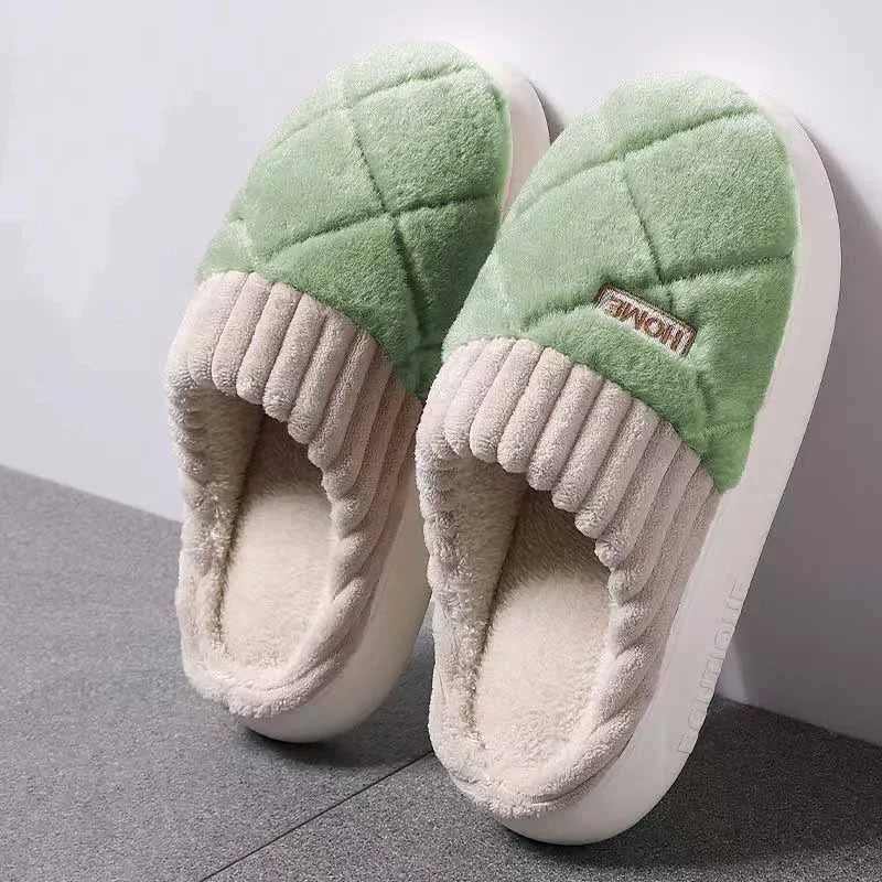Women S Casual Home Slippers Soft Bottom Plush Anti-Slip Thermal Indoor Winter Men Flats Slip - Soft