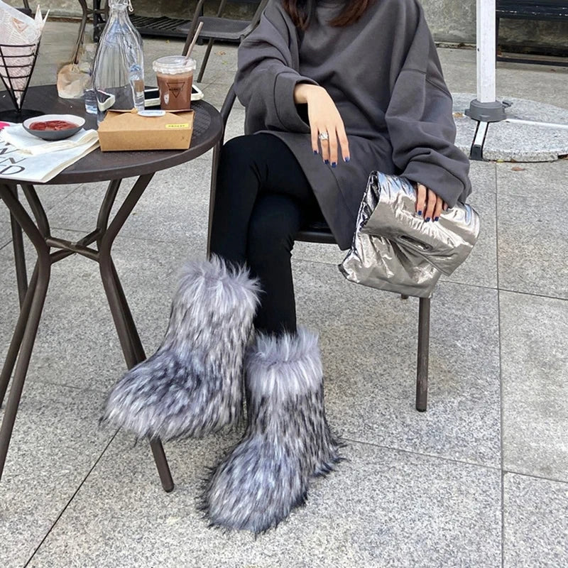 Women's Faux Fur Snow Boots – Fluffy Plush Warm Winter Footwear