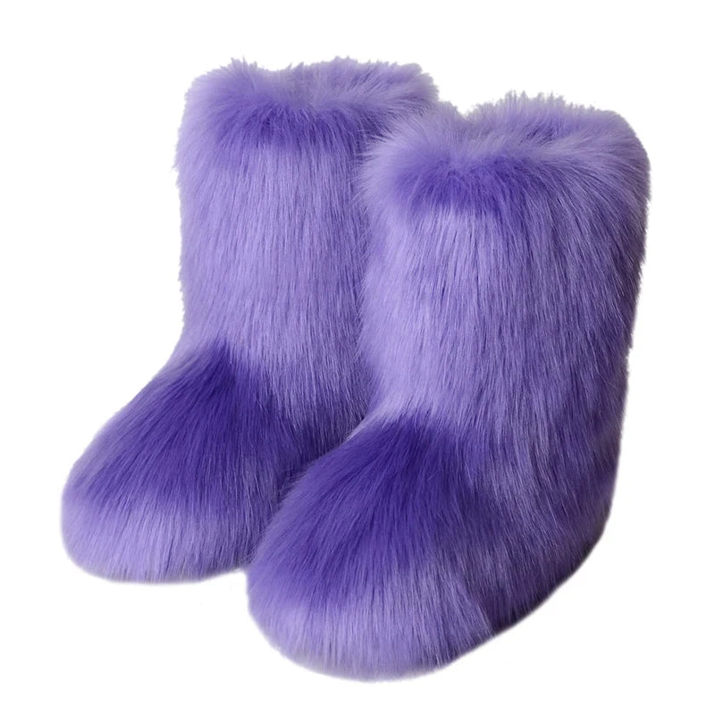 Women's Faux Fur Snow Boots – Fluffy Plush Warm Winter Footwear