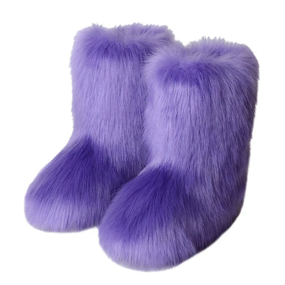 Women's Faux Fur Snow Boots – Fluffy Plush Warm Winter Footwear