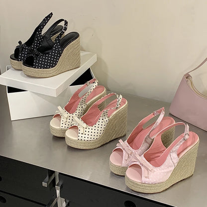 Women's Polka Dot Wedge Sandals – Espadrille Platform Slingback