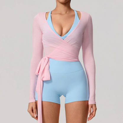 Women's Long Sleeve Wrap Yoga Top – Breathable Activewear