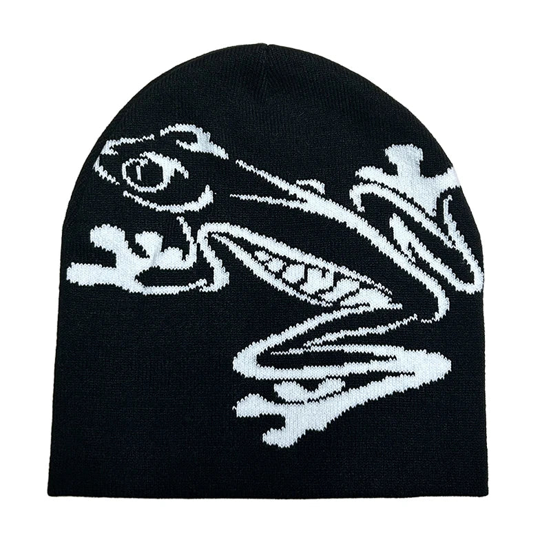 Tree Frog Print Beanie – Stretchy Knit Skull Cap